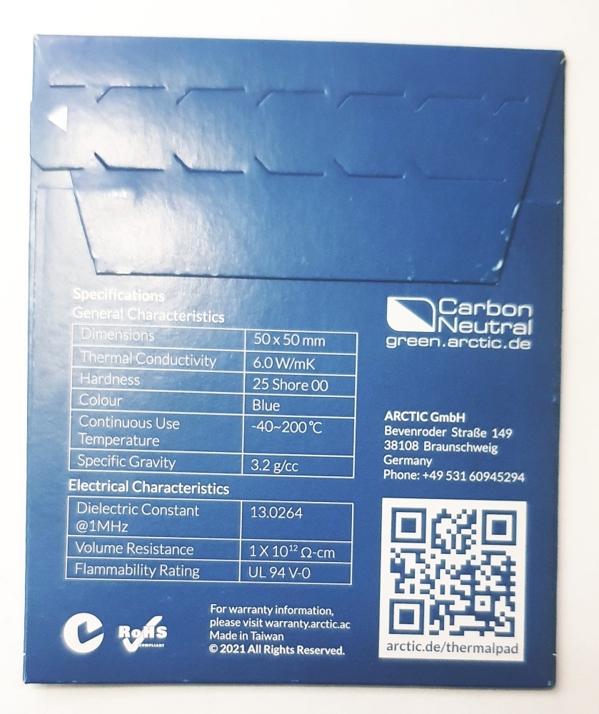 Термопрокладка Arctic 50x50x0.5mm Thermal pad 6.0 WMK