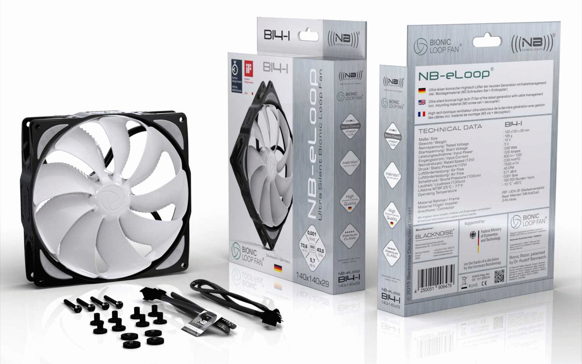 Вентилятор NoiseBlocker 140х140х29 BionicLoopFan 600rpm B14-1