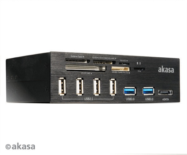 5,25 Панель Akasa AK-HC-05BKV2 Внутренний 6-портовый картридер, USB, eSATA 5,25 - черный