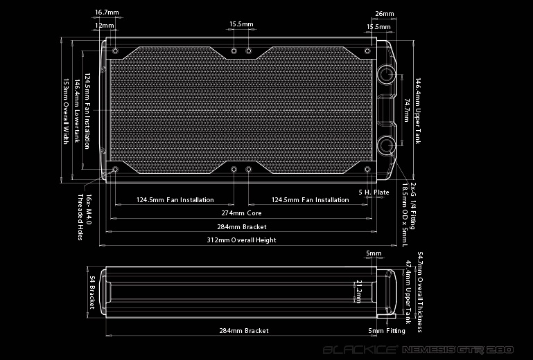 СЖО Hardware Black Ice Nemesis 280GTR, 2x140 мм, толщина 55 мм, черный N280GTR-F2PB
