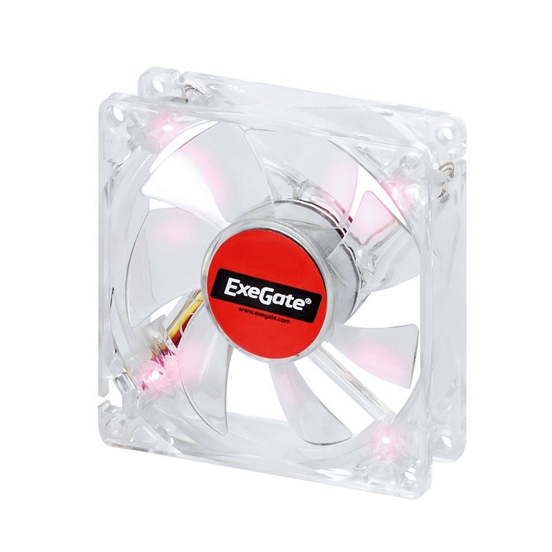 Вентилятор 80х80х25 Exegate Mirage 80x25B, Red LED 8025M12B/LED1, 2200 об./мин., 3pin