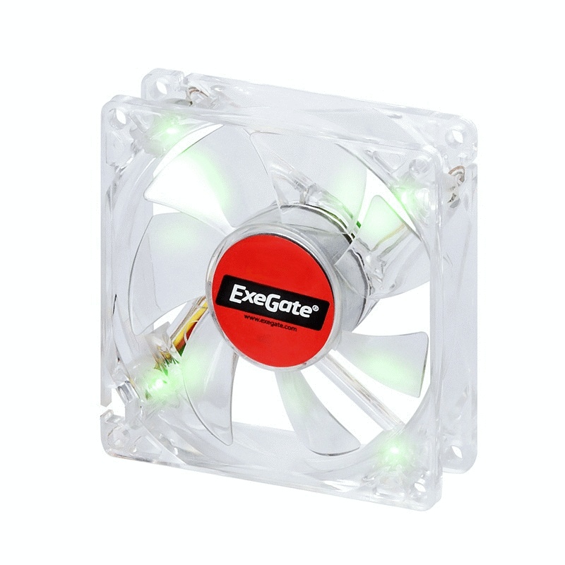 Вентилятор 80х80х25 Exegate Mirage 8025M12B/LED3, Green LED 2200 об./мин., 3pin
