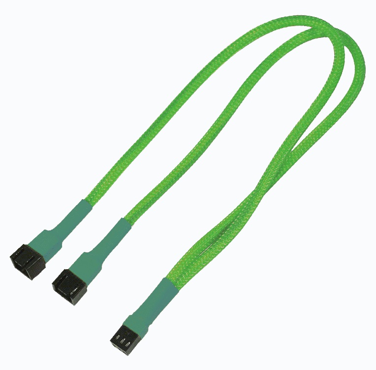 Разветвитель Nanoxia 3-pin в 2 х 3-pin, 30см. неоновый зеленый NX3PY30NG