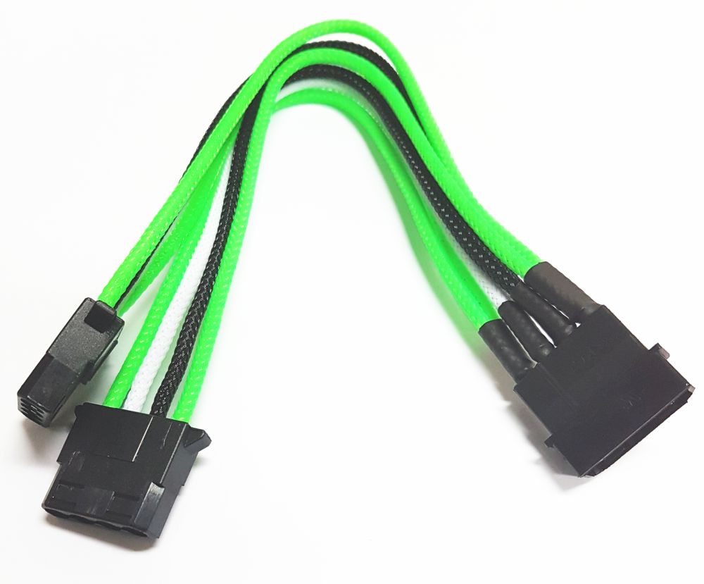 Разветвитель Nanoxia 4-pin MOLEX в 2 х 4-pin MOLEX, 20см, индивидуальная оплетка .зеленый/белый/черн