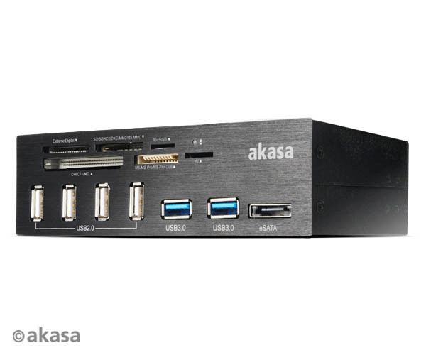 5,25 Панель Akasa AK-HC-05BKV2 Внутренний 6-портовый картридер, USB, eSATA 5,25 - черный