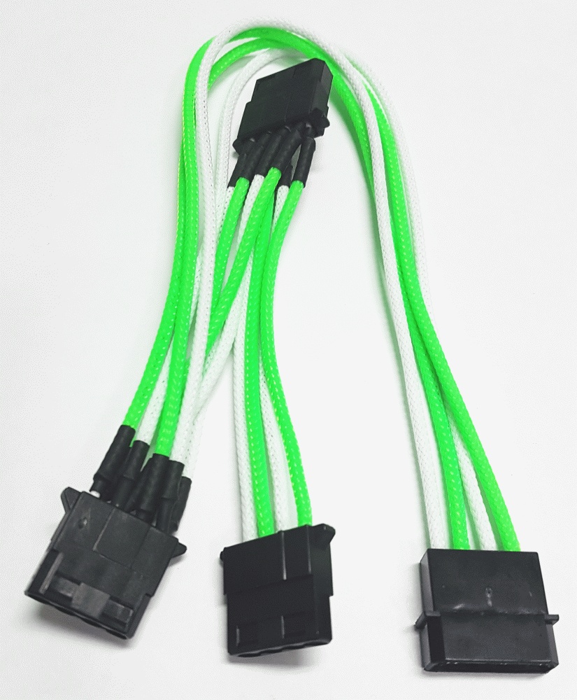 Разветвитель Nanoxia 4-pin MOLEX в 3 х 4-pin MOLEX, 30см зеленый/белый NX43A30GW