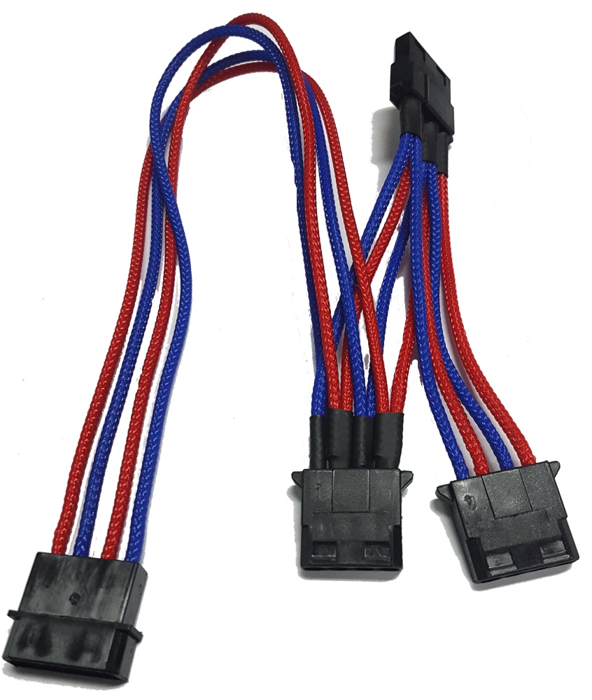 Разветвитель Nanoxia 4-pin MOLEX в 3 х 4-pin MOLEX, 30см синий/красный NX43A30BR