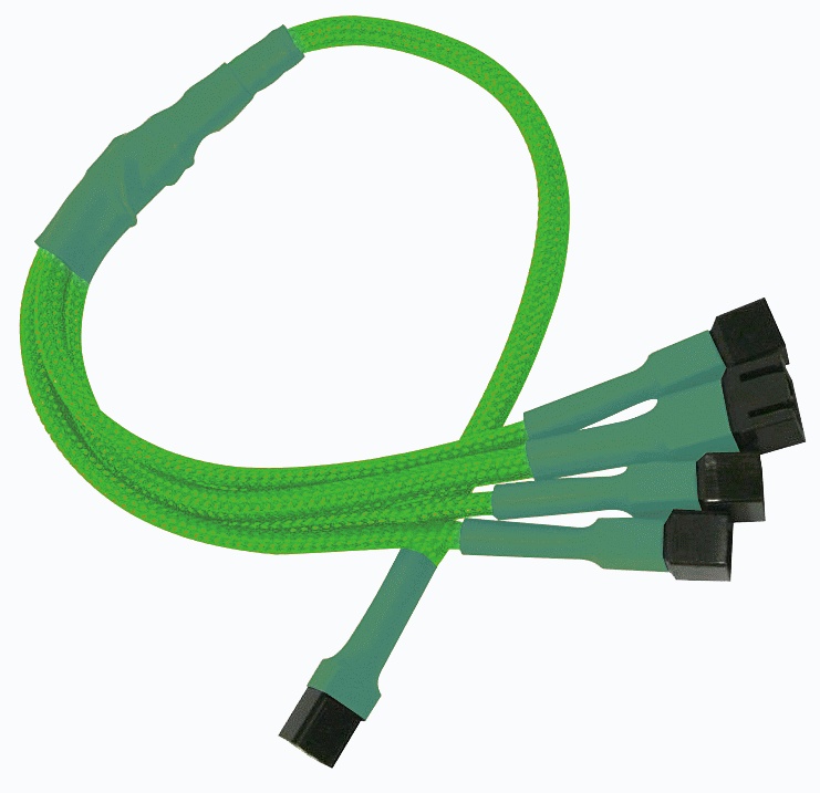 Разветвитель Nanoxia 3-pin в 4 х 3-pin, 30см, неоновый зеленый NX34A30NG
