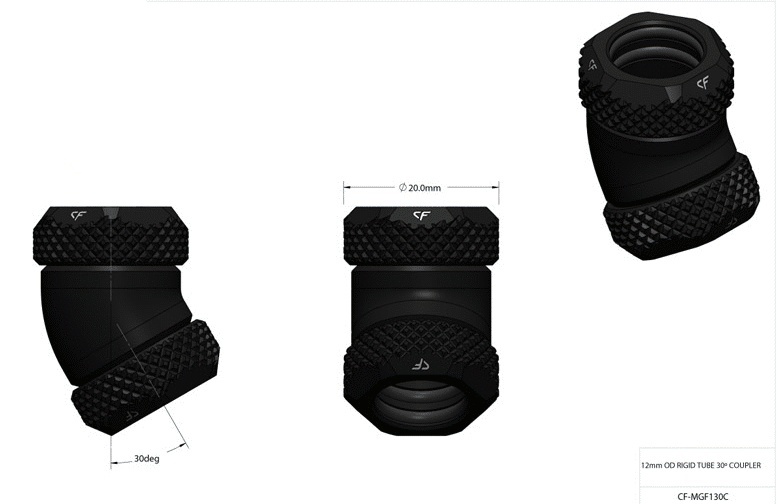 СЖО Nanoxia Угловой адаптер для трубки Coolforce,угол 30°, диам. с обеих сторон 12мм, черный CF-MGF130C