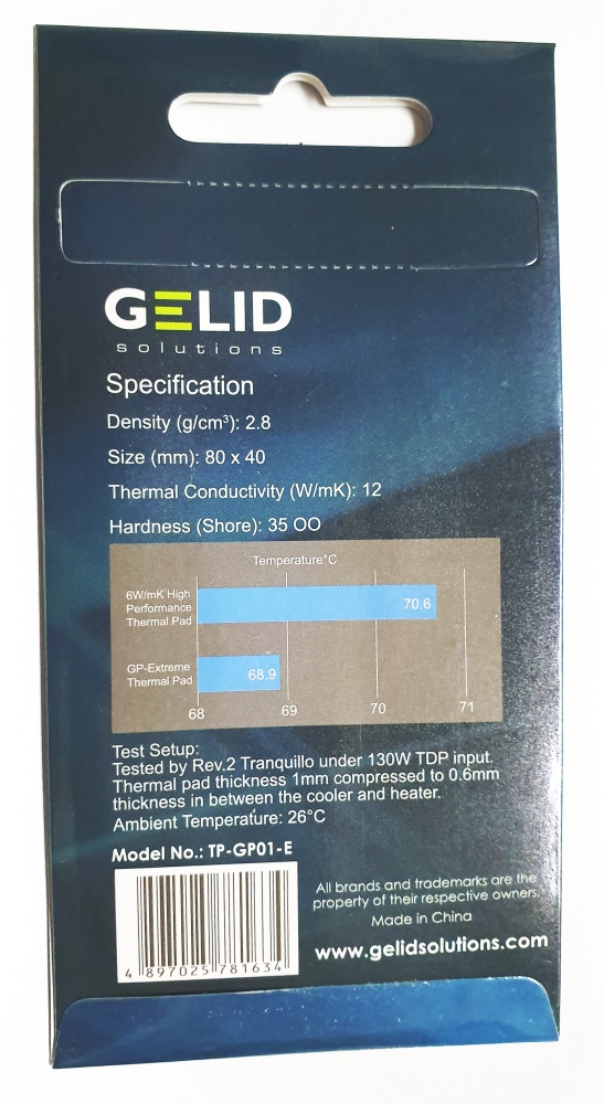 Термопрокладка GELID Solutions 80x40x3.0 mm TP-GP-01-E GP Extreme Теплопроводность (W/mK): 12