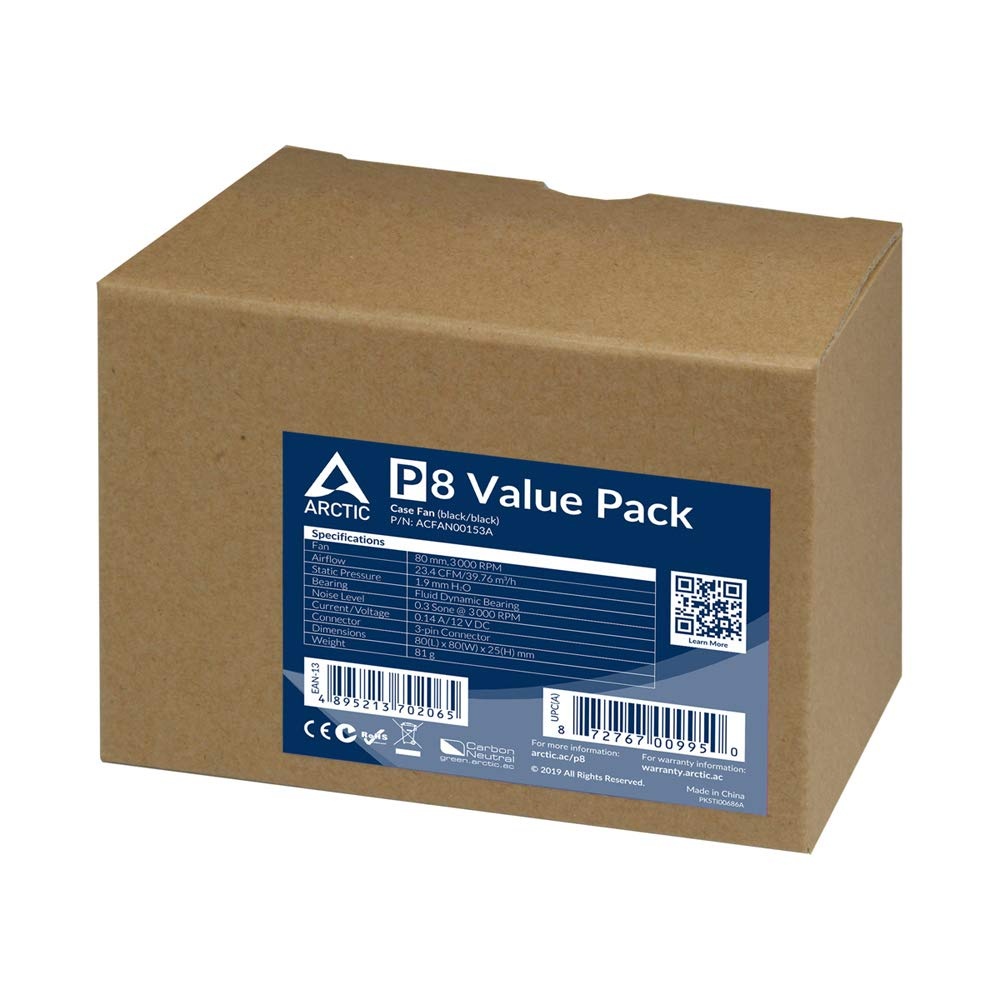 Вентилятор 80х80х25 Arctic P8 Value Pack 5шт. (Black) ACFAN00153A