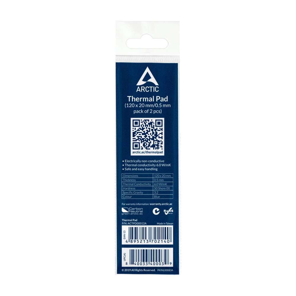 Термопрокладка Arctic 120x20x0.5mm 2шт Thermal pad 6.0 WMK ACTPD00012A