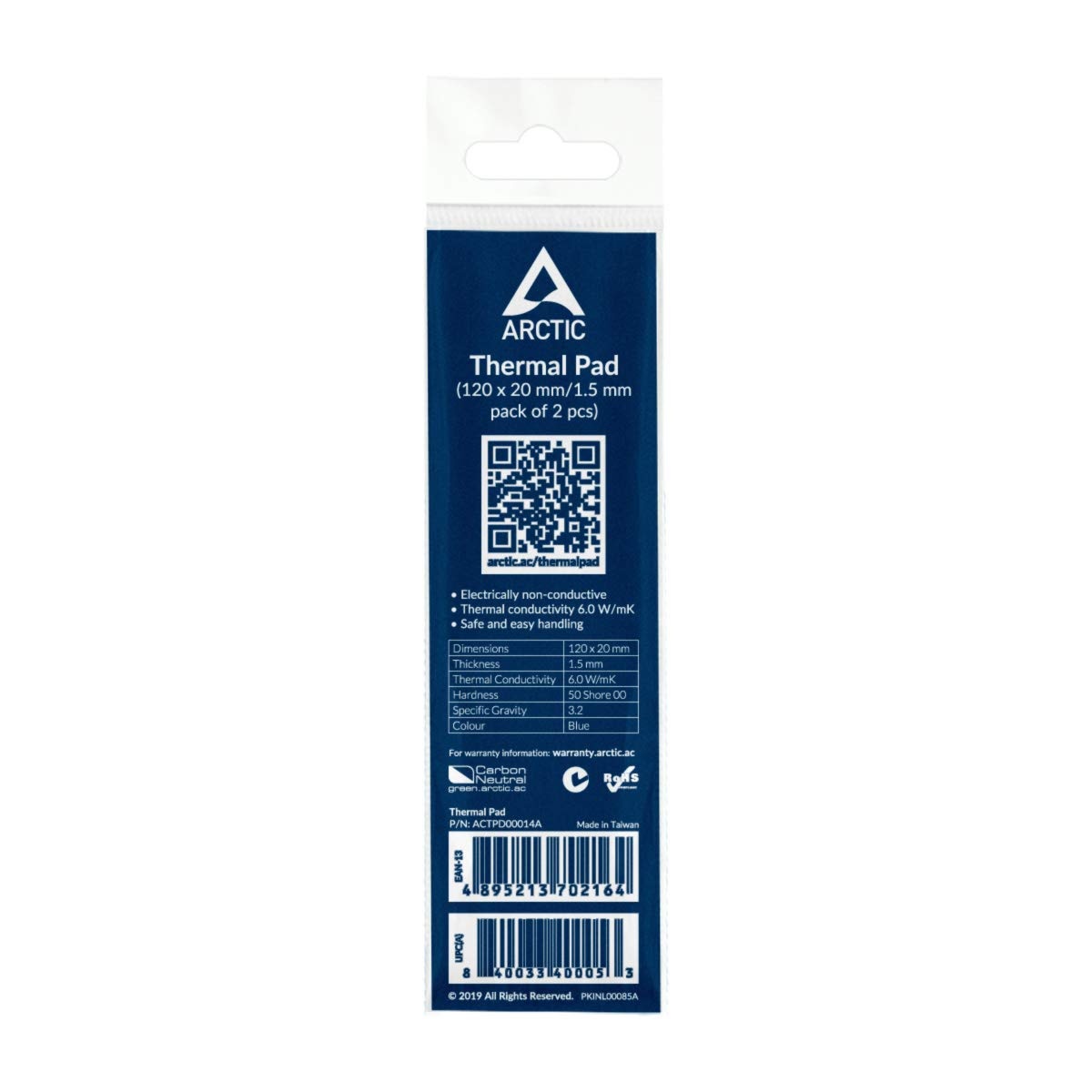Термопрокладка Arctic 120x20x1.5 mm 2шт Thermal pad 6.0 WMK ACTPD00014A