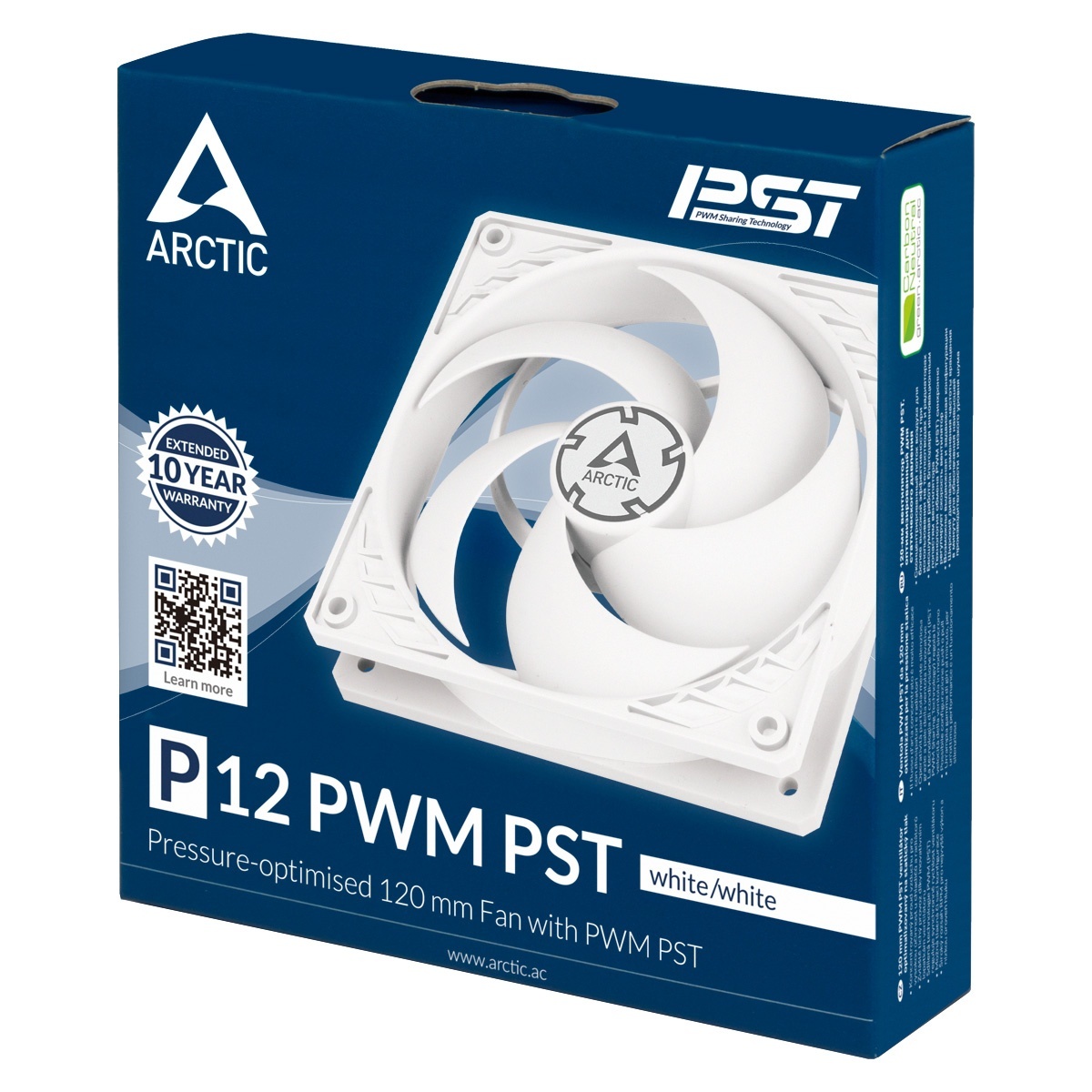 Вентилятор 120x120x25 Arctic P12 PWM PST, 200-1800rpm, 0.10A, (Белый/белый), ACFAN00170A