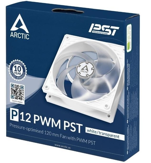 Вентилятор 120x120x25 Arctic P12 PWM PST, 200-1800rpm, 0.10A, (белый/прозрачный), ACFAN00132A