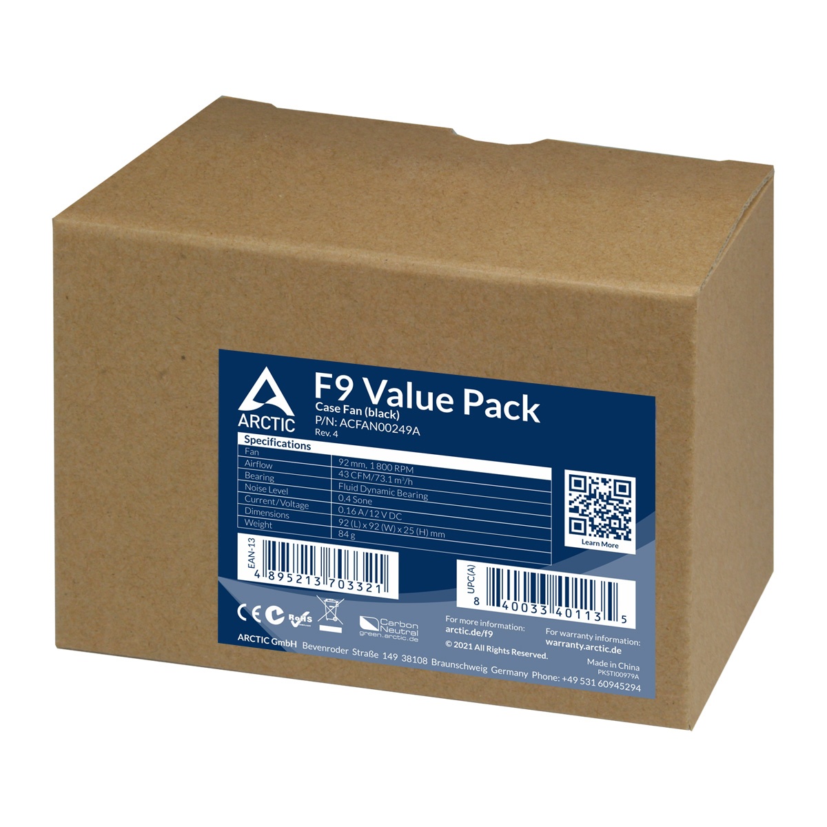 Вентилятор 92x92x25 Arctic F9 Value pack Black (5pc) ACFAN00249A