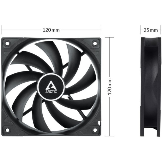Вентилятор 120x120x25 Arctic F12 PWM PST CO, 230-1350rpm, 0.12A, (черный), ACFAN00210A