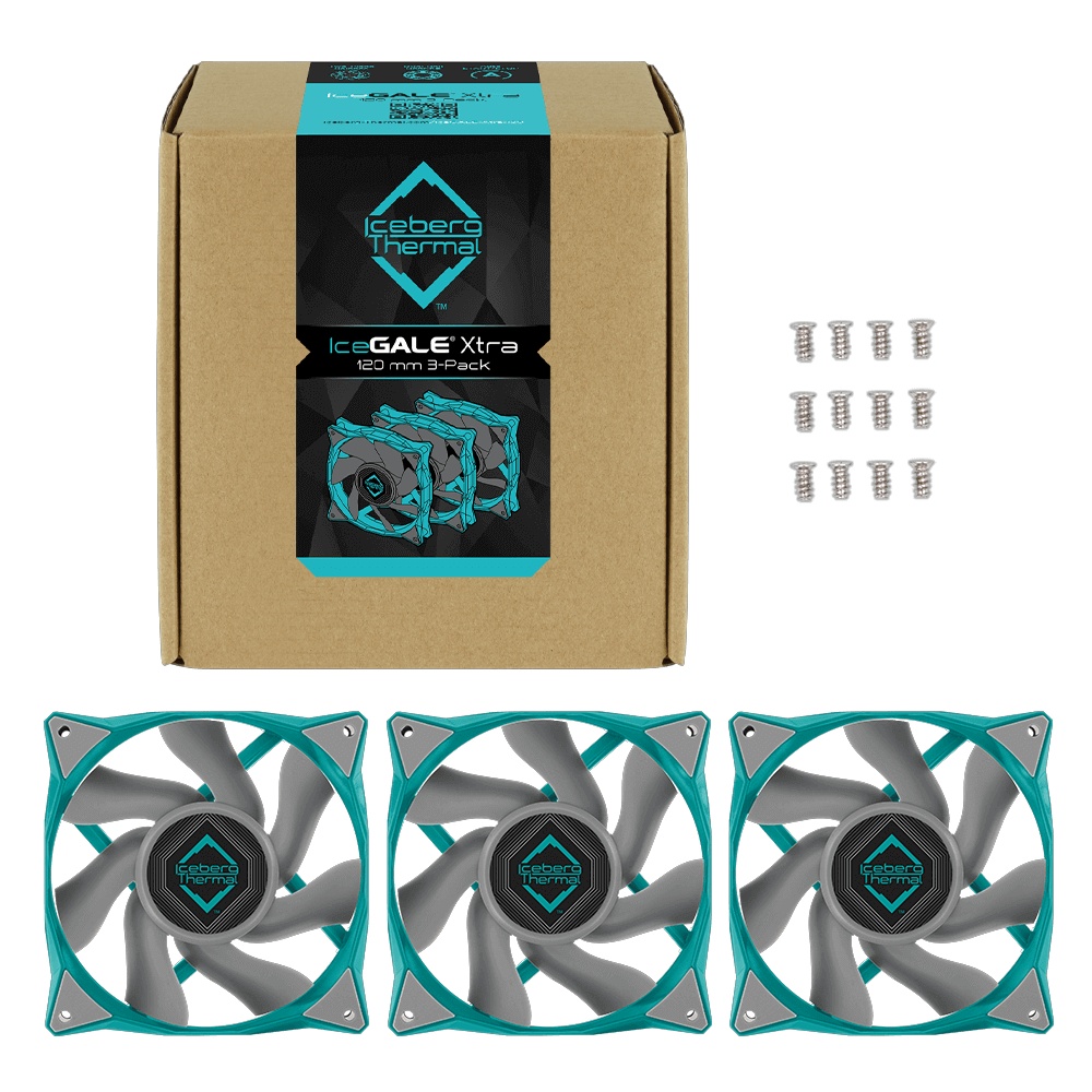Вентилятор 120x120x25 iceberg IceGALE Xtra, PWM, TEAL, 500-3000rpm, 44dB(M), 0.54A, 3шт