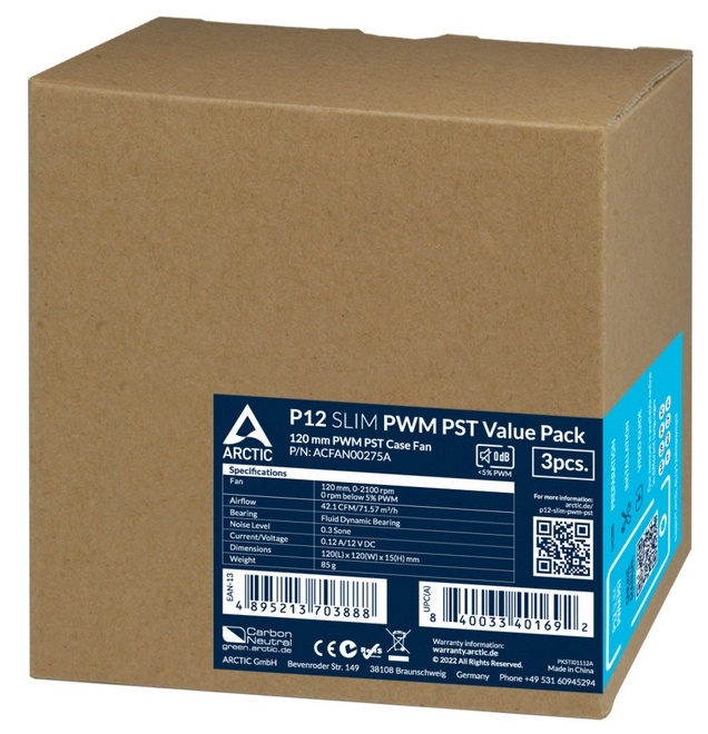 Вентилятор 120x120x15 Arctic P12 SLIM PWM PST, 300-2100, 0,12A, 3 Pack ACFAN00275A