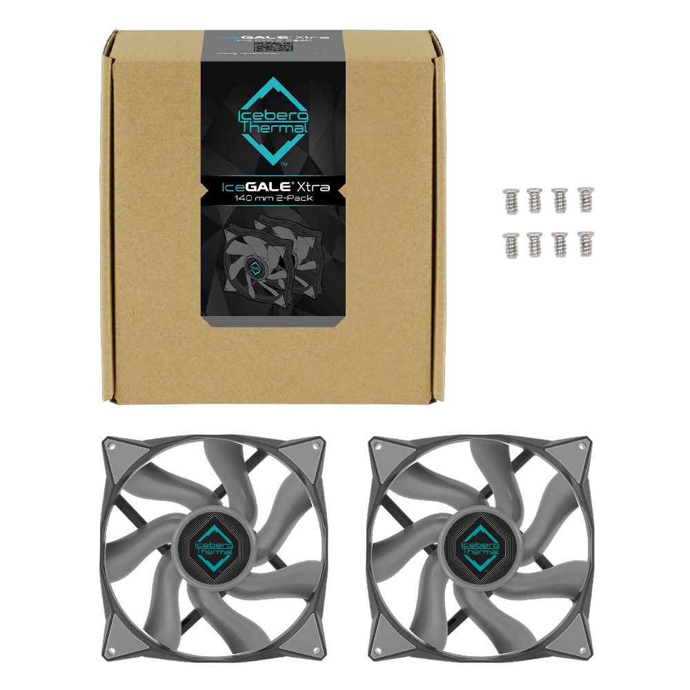 Вентилятор iceberg 140x140x25 IceGALE Xtra GRAY, 500-2500rpm, 47dB(M), 0.56A, 2шт