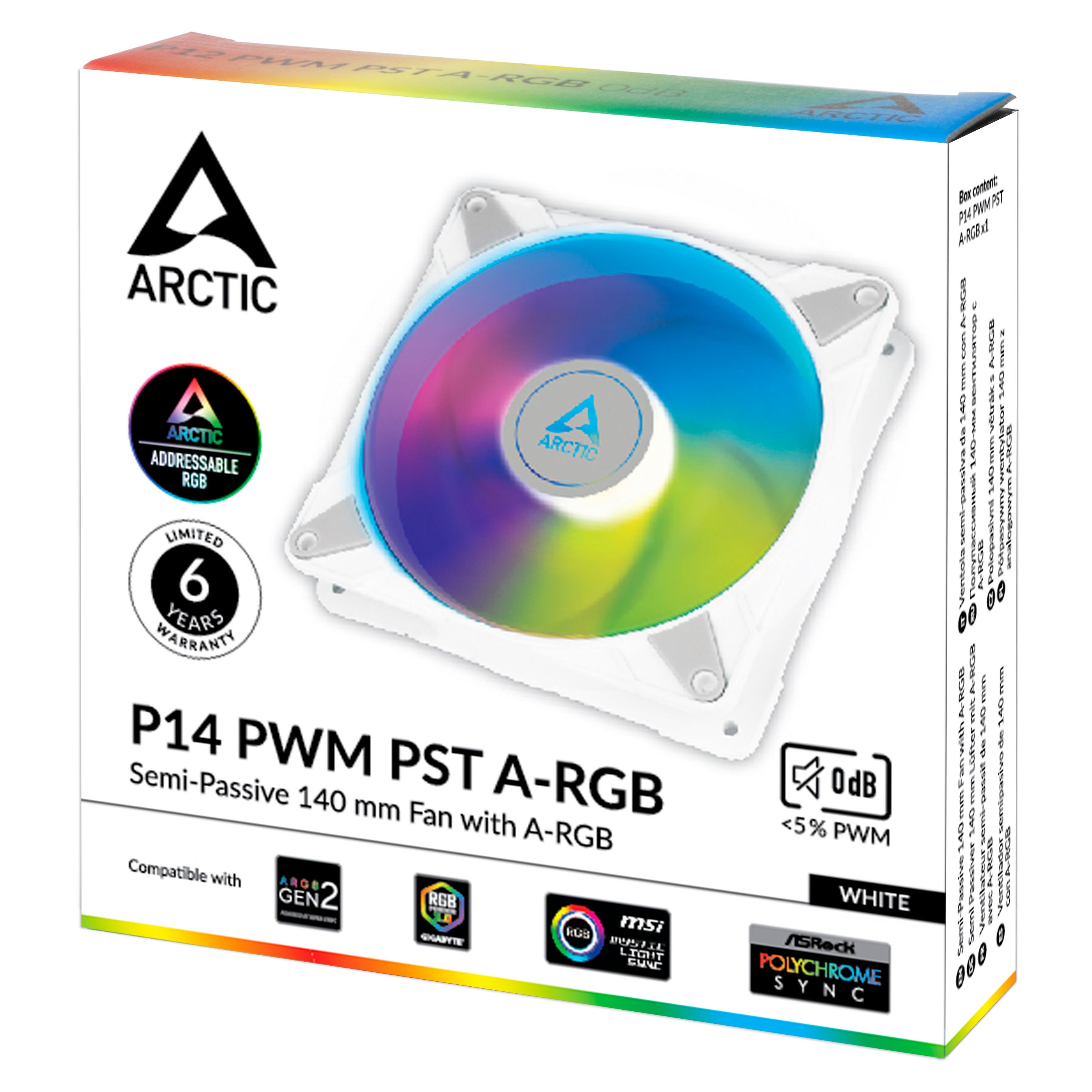 Вентилятор 140x140x27 Arctic P14 PWM PST A-RGB 0dB (White), 0-1900rpm. 0.17A, ACFAN00276A