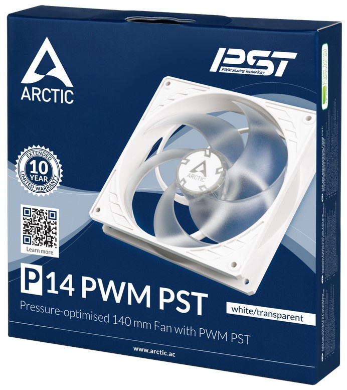 Вентилятор 140x140x27 Arctic P14 PWM PST (Белый/Прозрачный), 200-1700rpm, 0.12A, ACFAN00221A