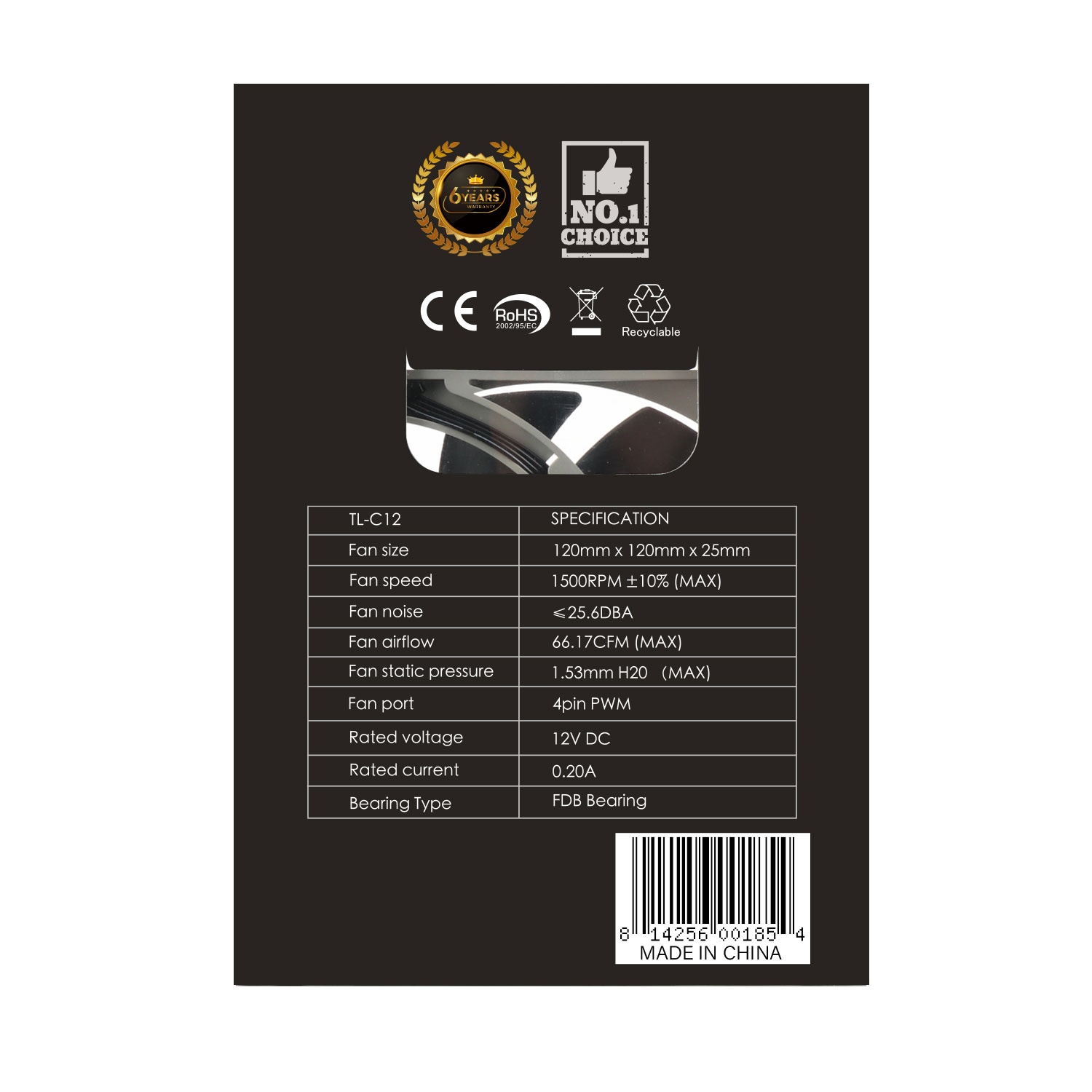 Вентилятор 120x120x25 Thermalright TL-C12, PWM, 1500rpm, 25.6dB(M), 0.20A