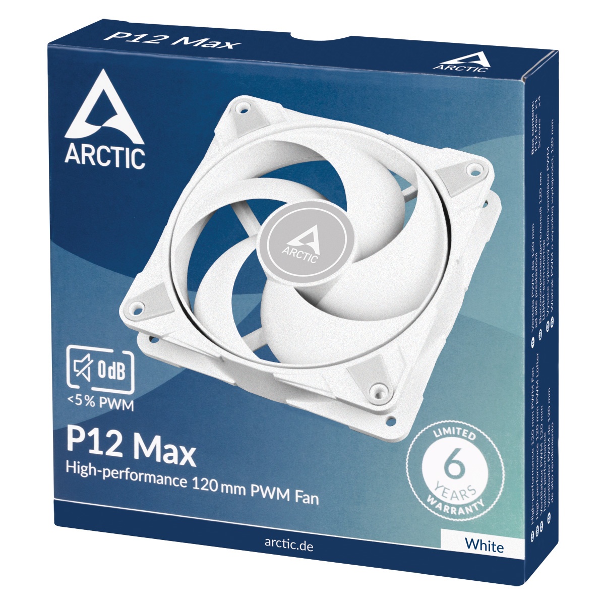 Вентилятор 120x120x25 Arctic P12 Max, PWM, 200-3300rpm, 0.29A, (белый), ACFAN00293A