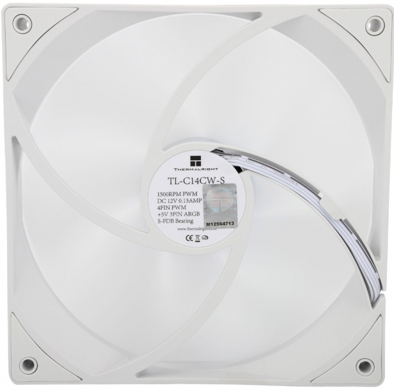 Вентилятор 140x140x26 Thermalright TL-C14CW-S ARGB PWM, 1500rpm, белый для корпуса ПК