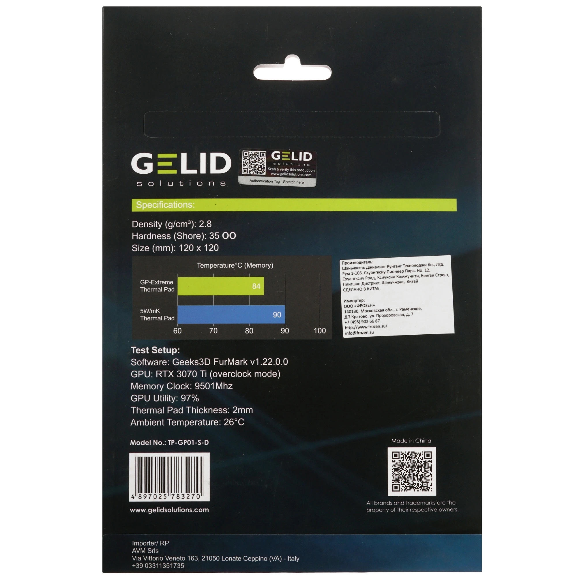 Термопрокладка GELID 120x120x2.0мм GP-Extreme 12 Вт/(м·K) TP-GP01-S-D