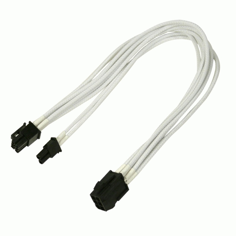 Переходник Nanoxia 6-pin PCI-E в 8-pin (6+2), 30см, индивидуальная оплетка .белый NXP683EW