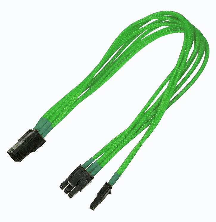 Переходник Nanoxia 6-pin PCI-E в 8-pin (6+2), 30см, индивидуальная оплетка,  неоновый зеленый NXP683ENG
