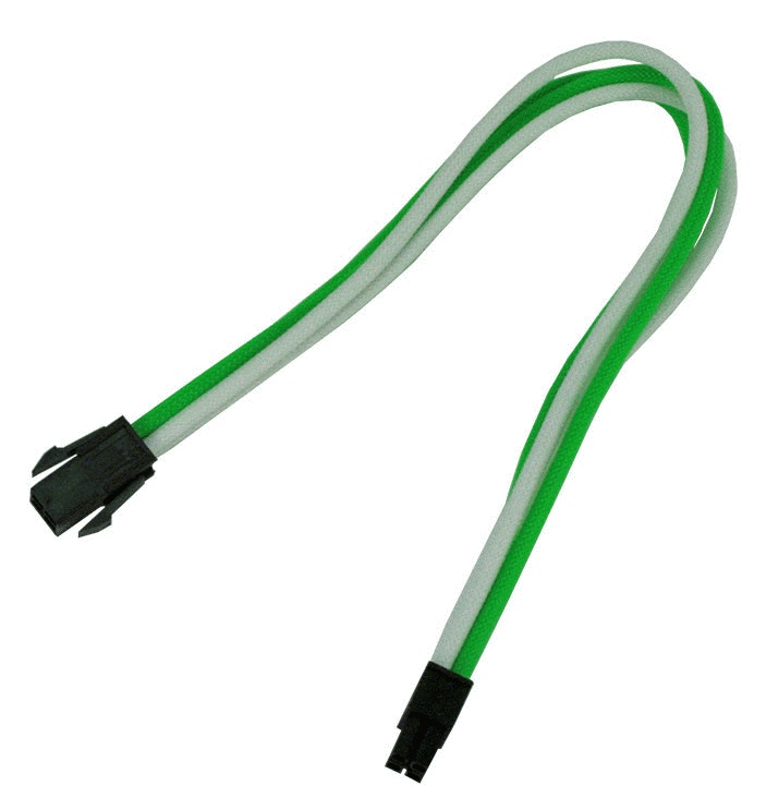 Удлинитель Nanoxia 4-pin P4, 30см, индивидуальная оплетка, зелёный/белый NX4PV3EGW
