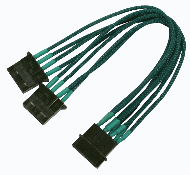 Разветвитель Nanoxia 4-pin MOLEX в 2 х 4-pin MOLEX, 20см, индивидуальная оплетка .зеленый/белый NX4PY2EGW