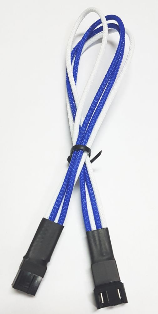 Удлинитель Nanoxia 4-pin PWM, 30см, индивидуальная оплетка, синий/белый NXPWV3EBW