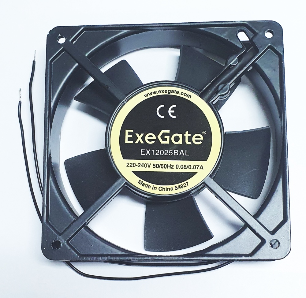 Вентилятор 120x120x25 Exegate 220VАС EX12025BAL, 2200rpm, 33dB(M), 0.12A, DBB, 220V, Al, провода