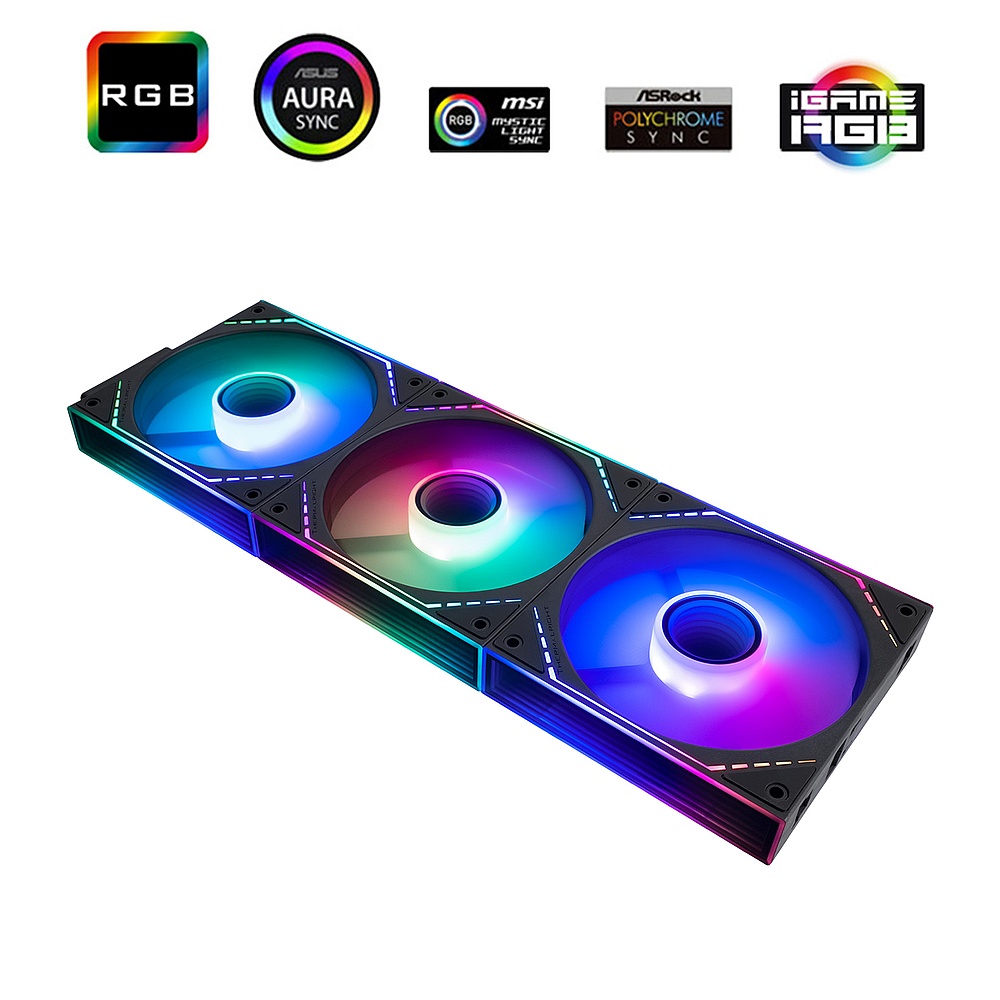 Вентилятор 120x120x25 Thermalright TL-M12QR-S x3. ARGB подсветка, черный, PWM,  реверсивный, 3шт в упаковке