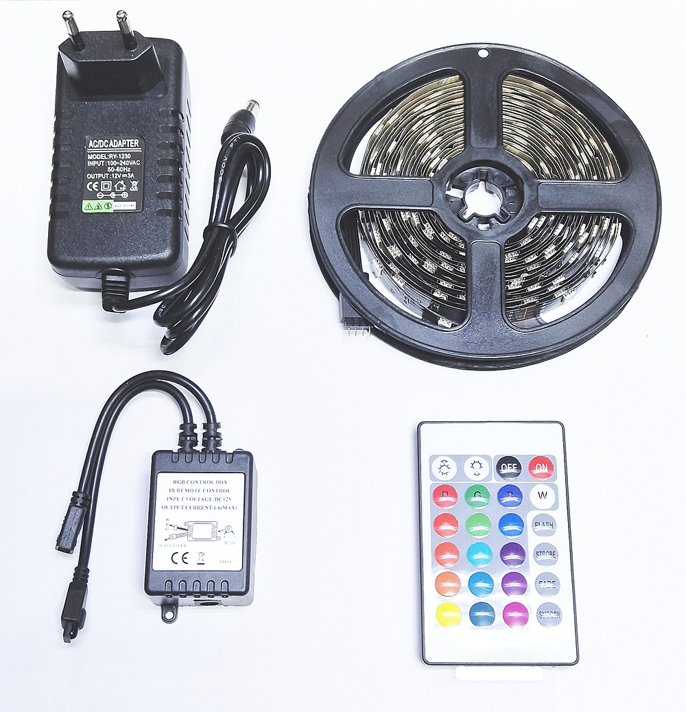 Светодиодная лента GELID Solutions FlexLight RGB Strip RGB LED-S-02-5M  12в / БП 220в с пультом и RGB контроллером, 5м